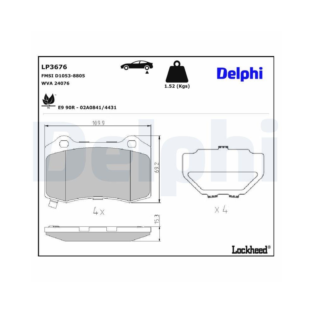 DELPHI LP3676 Bremsbelagsatz, Scheibenbremse f&uuml;r CHRYSLER DODGE CHEVROLET JEEP
