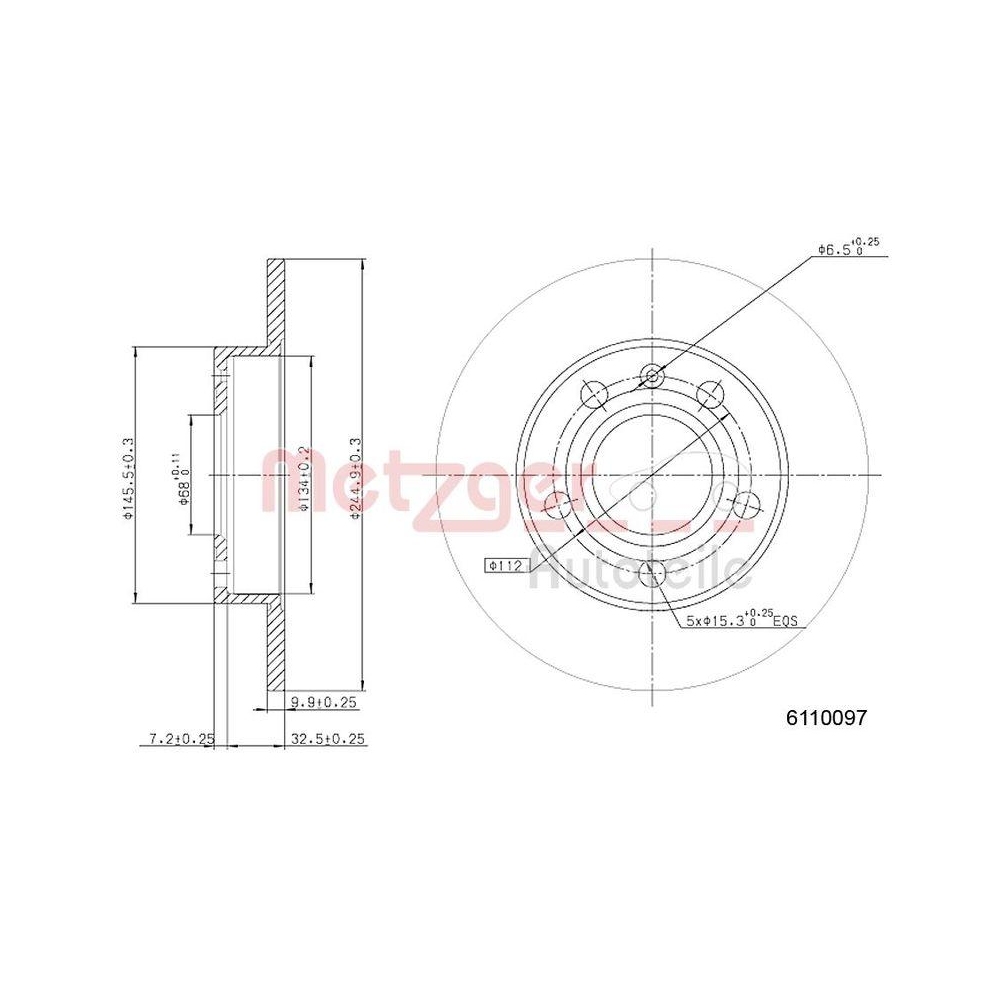 Bremsscheibe METZGER 6110097 f&uuml;r VAG KAISER MOTORS, Hinterachse