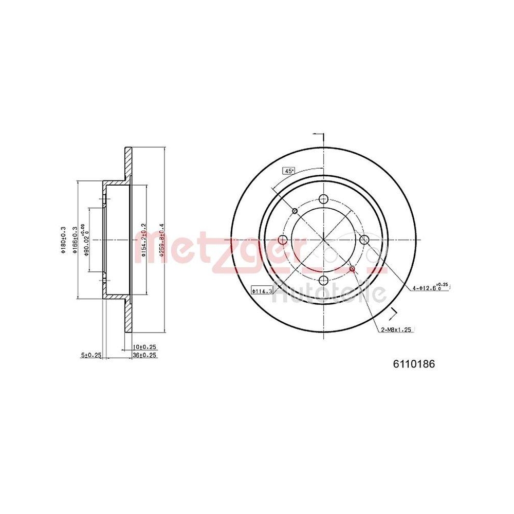 METZGER AUTOTEILE 6110186 2 St&uuml;ck Bremsscheiben f&uuml;r MITSUBISHI VOLVO PROTON OAKL