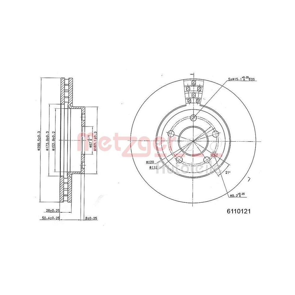 Bremsscheibe METZGER 6110121 GREENPARTS f&uuml;r MERCEDES-BENZ FAW (JILIN)