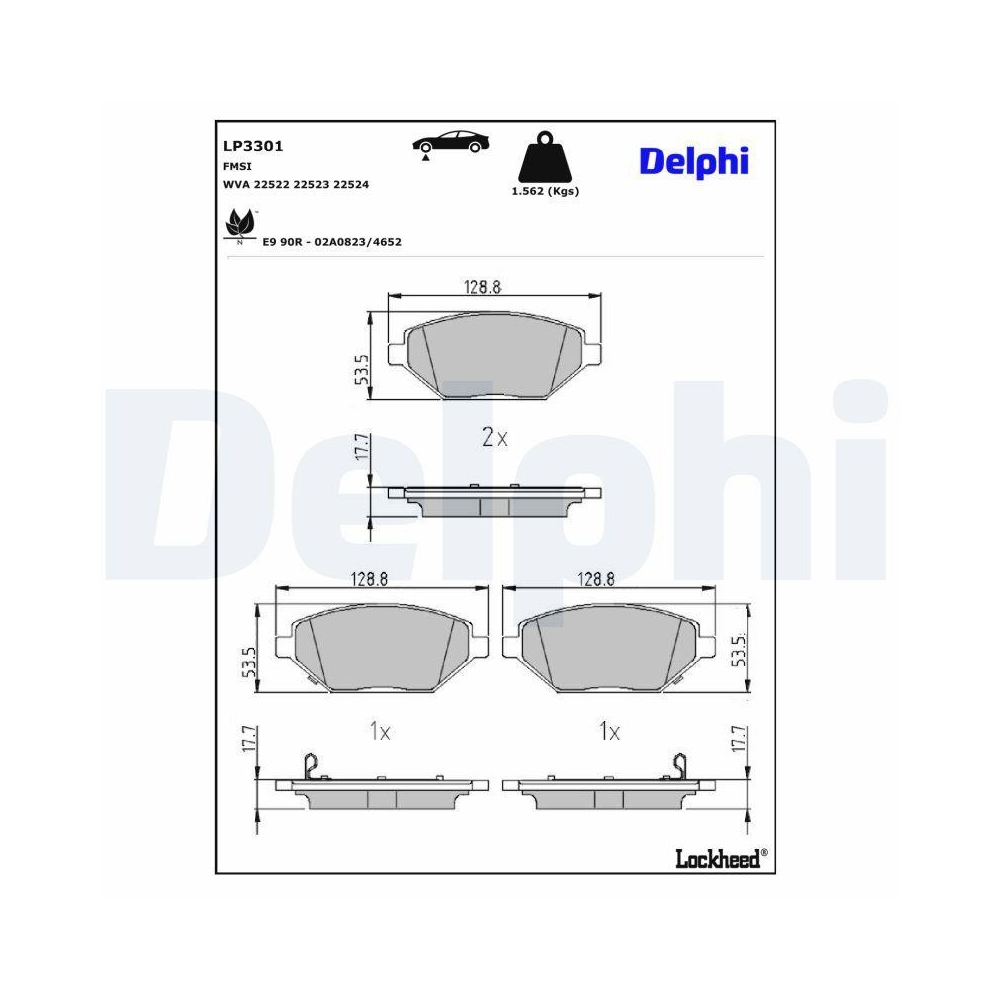 DELPHI LP3301 Bremsbelagsatz, Scheibenbremse f&uuml;r OPEL VAUXHALL, Vorderachse
