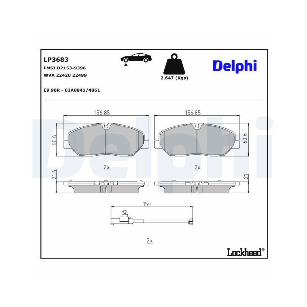 DELPHI LP3683 Bremsbelagsatz, Scheibenbremse f&uuml;r HYUNDAI, Vorderachse