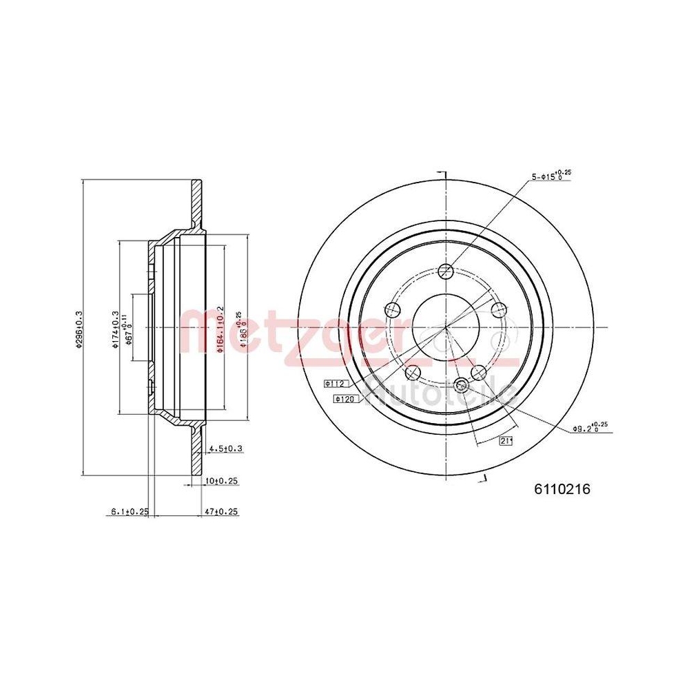 Bremsscheibe METZGER 6110126 f&uuml;r MERCEDES-BENZ JIANGNAN, Hinterachse