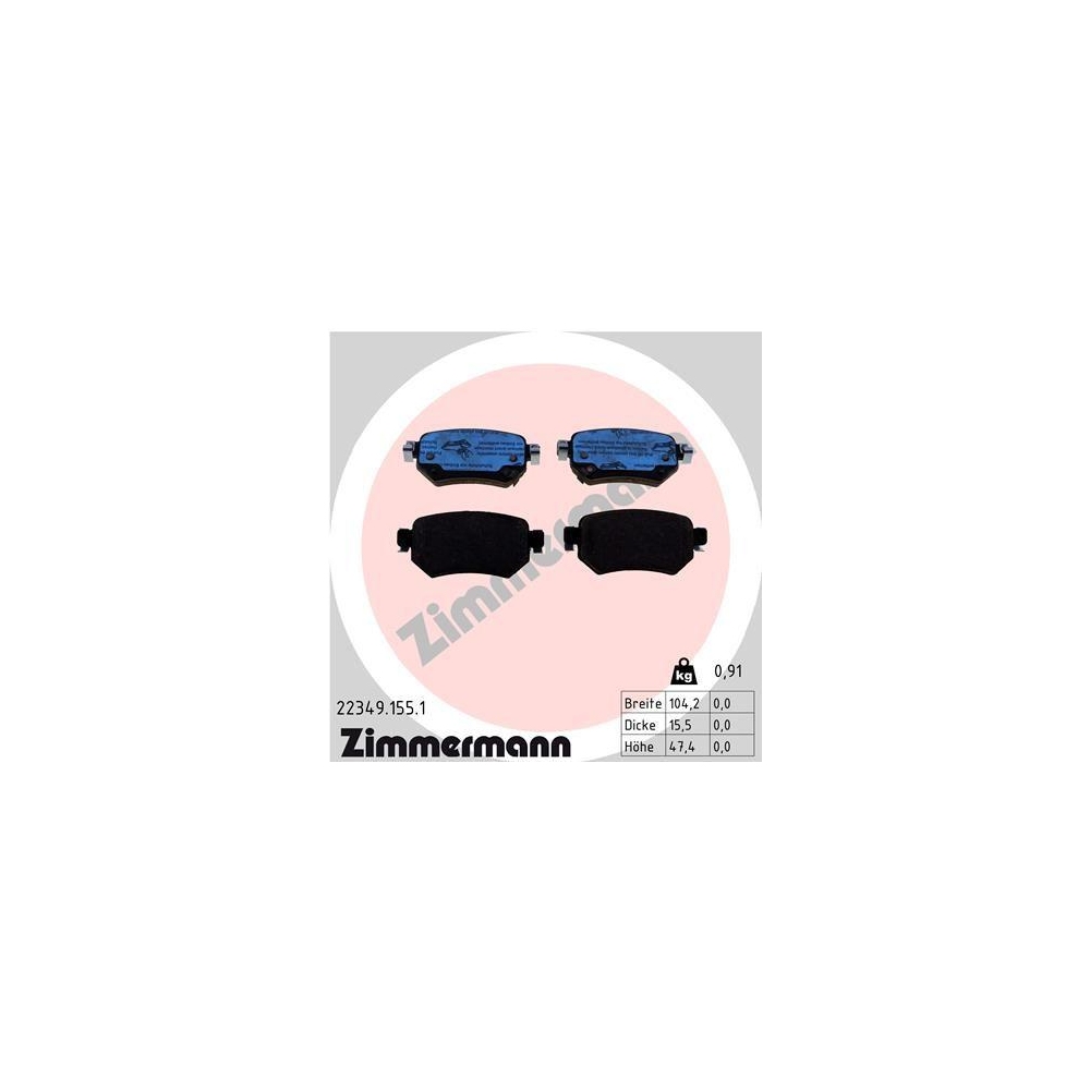 Bremsbelagsatz, Scheibenbremse ZIMMERMANN 22349.155.1 f&uuml;r MAZDA, Hinterachse