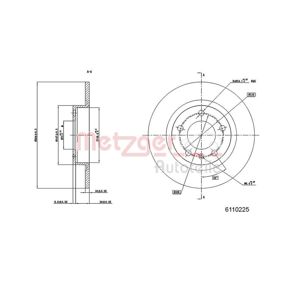 METZGER AUTOTEILE 6110225 2 St&uuml;ck Bremsscheiben f&uuml;r OPEL, Hinterachse