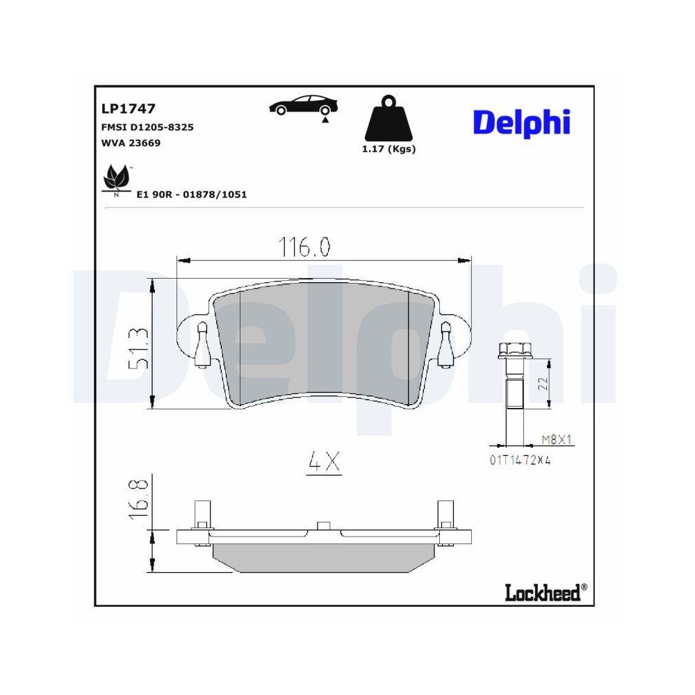 DELPHI LP1747 Bremsbelagsatz, Scheibenbremse f&uuml;r NISSAN OPEL RENAULT VAUXHALL