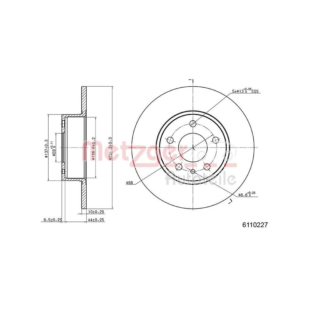 METZGER AUTOTEILE 6110227 2 St&uuml;ck Bremsscheiben f&uuml;r ALFA ROMEO FIAT, Hinterachse