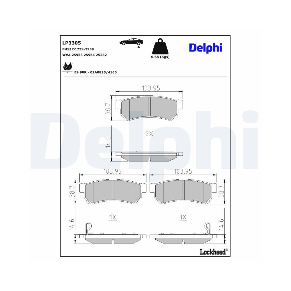 DELPHI LP3305 Bremsbelagsatz, Scheibenbremse f&uuml;r CHEVROLET, Hinterachse