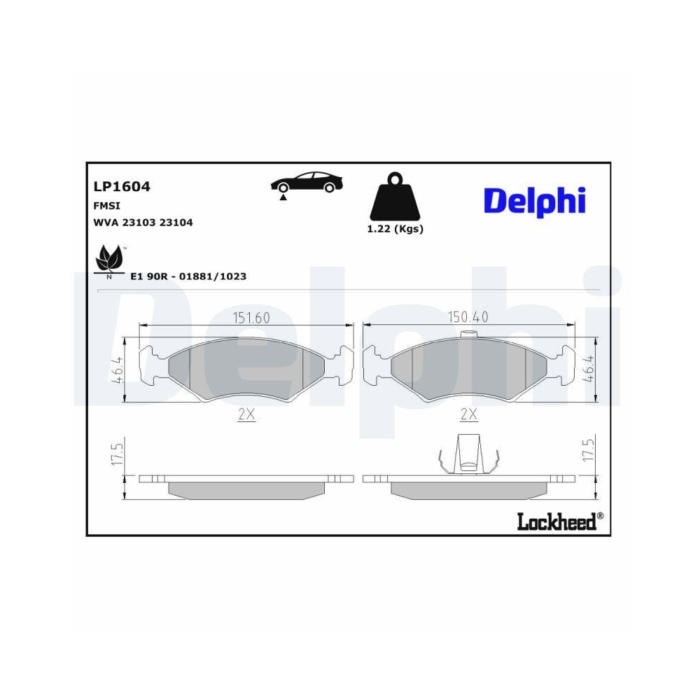 DELPHI LP1604 Bremsbelagsatz, Scheibenbremse f&uuml;r FORD MAZDA, Vorderachse