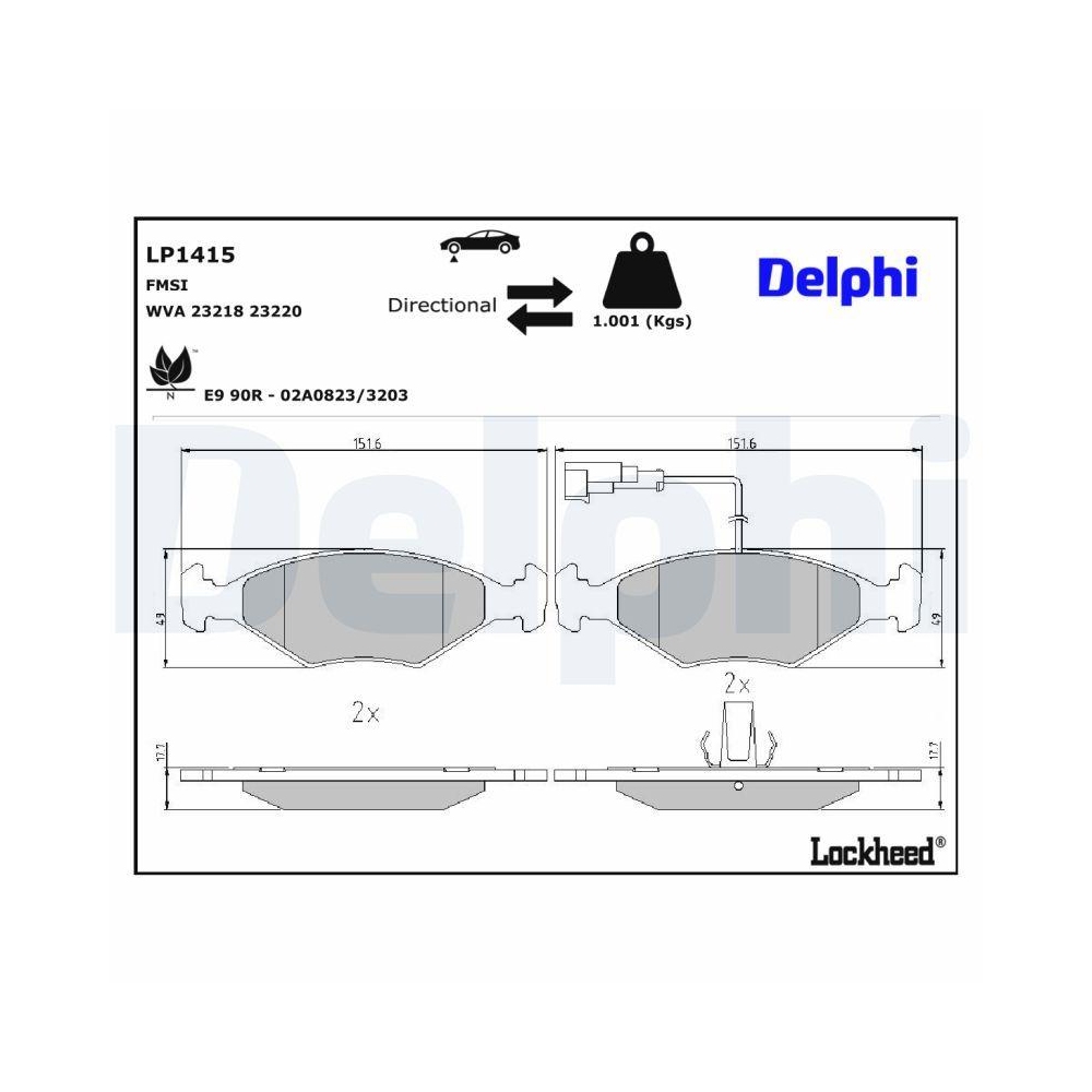 DELPHI LP1415 Bremsbelagsatz, Scheibenbremse für FIAT, Vorderachse