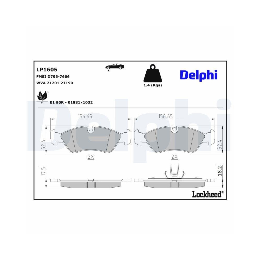 DELPHI LP1605 Bremsbelagsatz, Scheibenbremse für OPEL VAUXHALL CHEVROLET