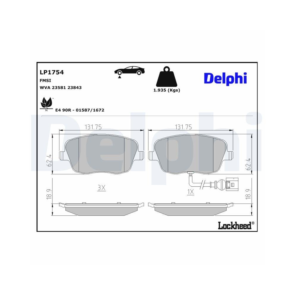 DELPHI LP1754 Bremsbelagsatz, Scheibenbremse für SEAT SKODA VW, Vorderachse