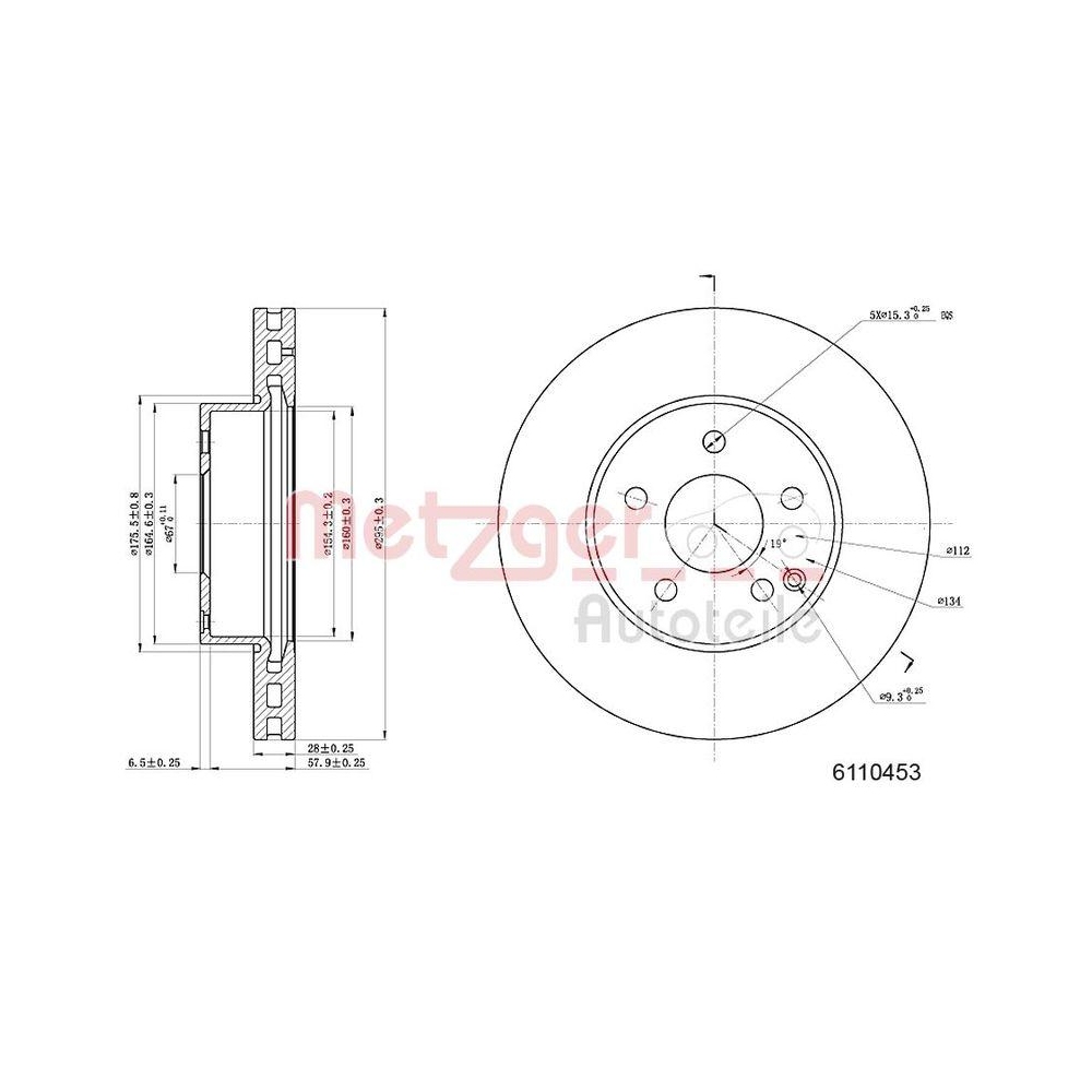 Bremsscheibe METZGER 6110453 f&uuml;r MERCEDES-BENZ, Vorderachse