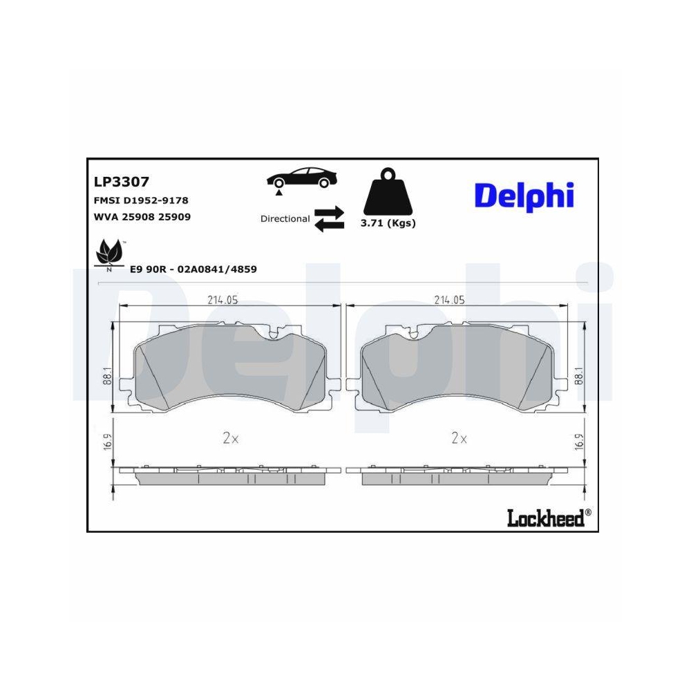 DELPHI LP3307 Bremsbelagsatz, Scheibenbremse f&uuml;r AUDI VW, Vorderachse