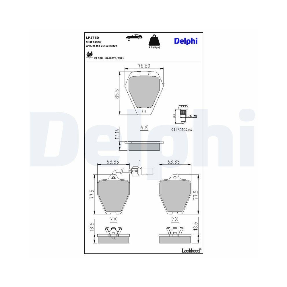 DELPHI LP1760 Bremsbelagsatz, Scheibenbremse f&uuml;r AUDI, Vorderachse