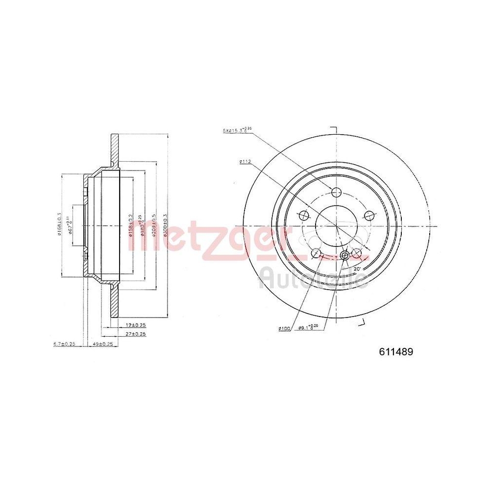 Bremsscheibe METZGER 6110489 GREENPARTS f&uuml;r MERCEDES-BENZ, Hinterachse
