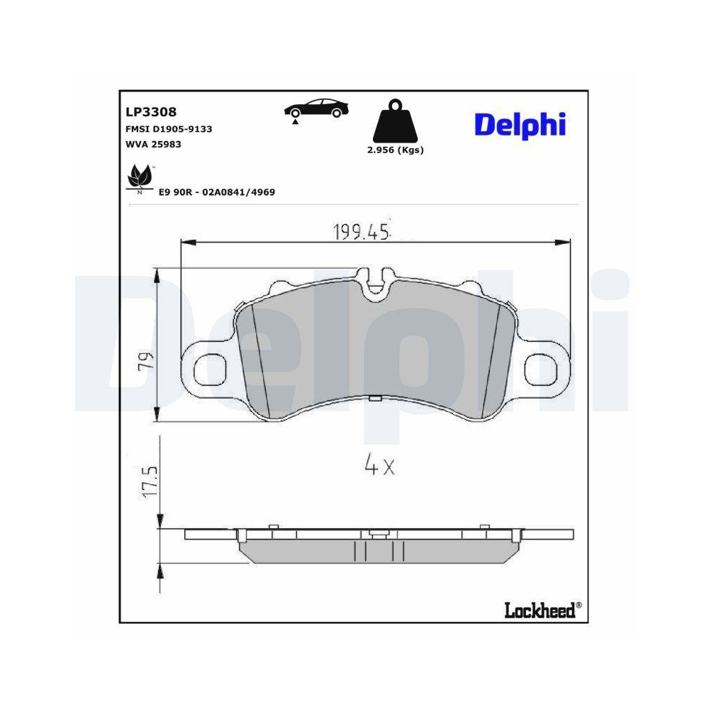 DELPHI LP3308 Bremsbelagsatz, Scheibenbremse für PORSCHE, Vorderachse