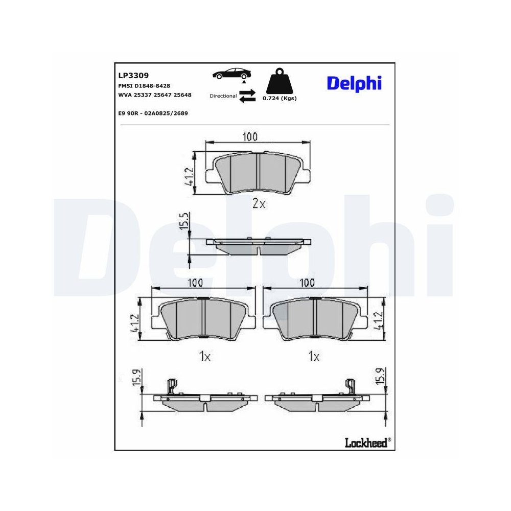 DELPHI LP3309 Bremsbelagsatz, Scheibenbremse f&uuml;r SSANGYONG HYUNDAI KIA GEELY