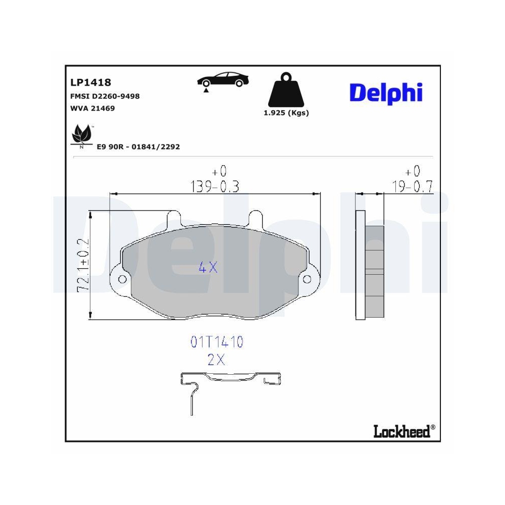DELPHI LP1418 Bremsbelagsatz, Scheibenbremse f&uuml;r FORD, Vorderachse