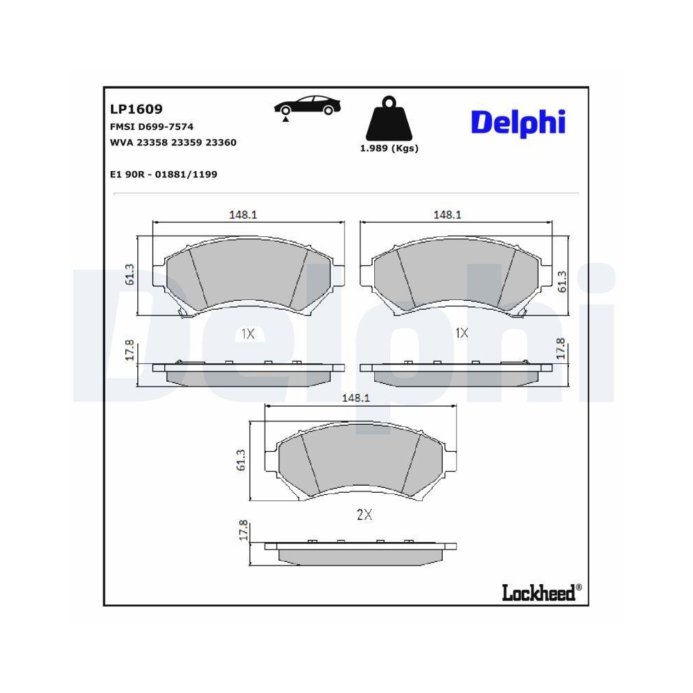 DELPHI LP1609 Bremsbelagsatz, Scheibenbremse für OPEL VAUXHALL CHEVROLET PONTIAC