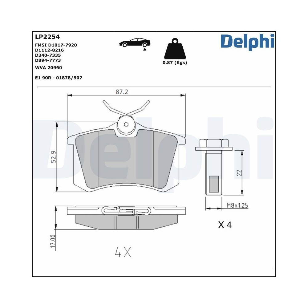 DELPHI LP2254 Bremsbelagsatz, Scheibenbremse für AUDI CITROËN MG PEUGEOT RENAULT