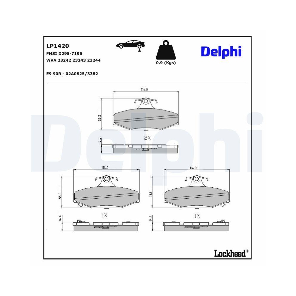 DELPHI LP1420 Bremsbelagsatz, Scheibenbremse für SSANGYONG DAEWOO, Hinterachse