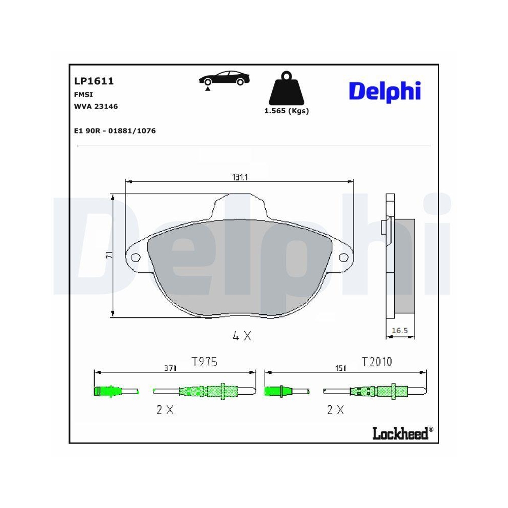 DELPHI LP1611 Bremsbelagsatz, Scheibenbremse f&uuml;r CITRO&Euml;N, Vorderachse