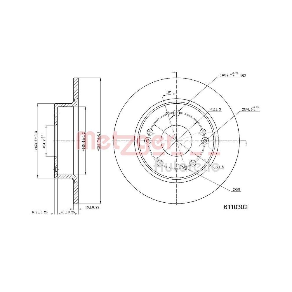 METZGER AUTOTEILE 6110302 2 St&uuml;ck Bremsscheiben f&uuml;r HONDA, Hinterachse