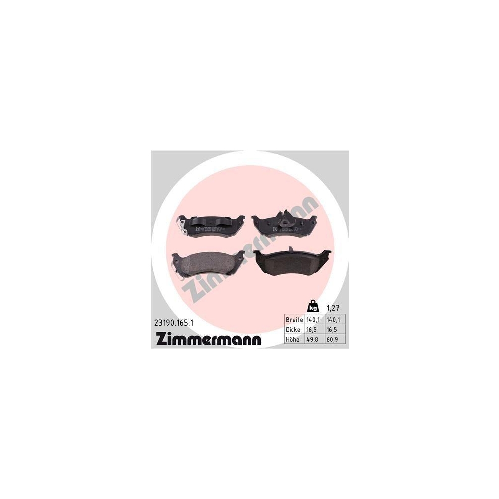 Bremsbelagsatz, Scheibenbremse ZIMMERMANN 23190.165.1 f&uuml;r MERCEDES-BENZ