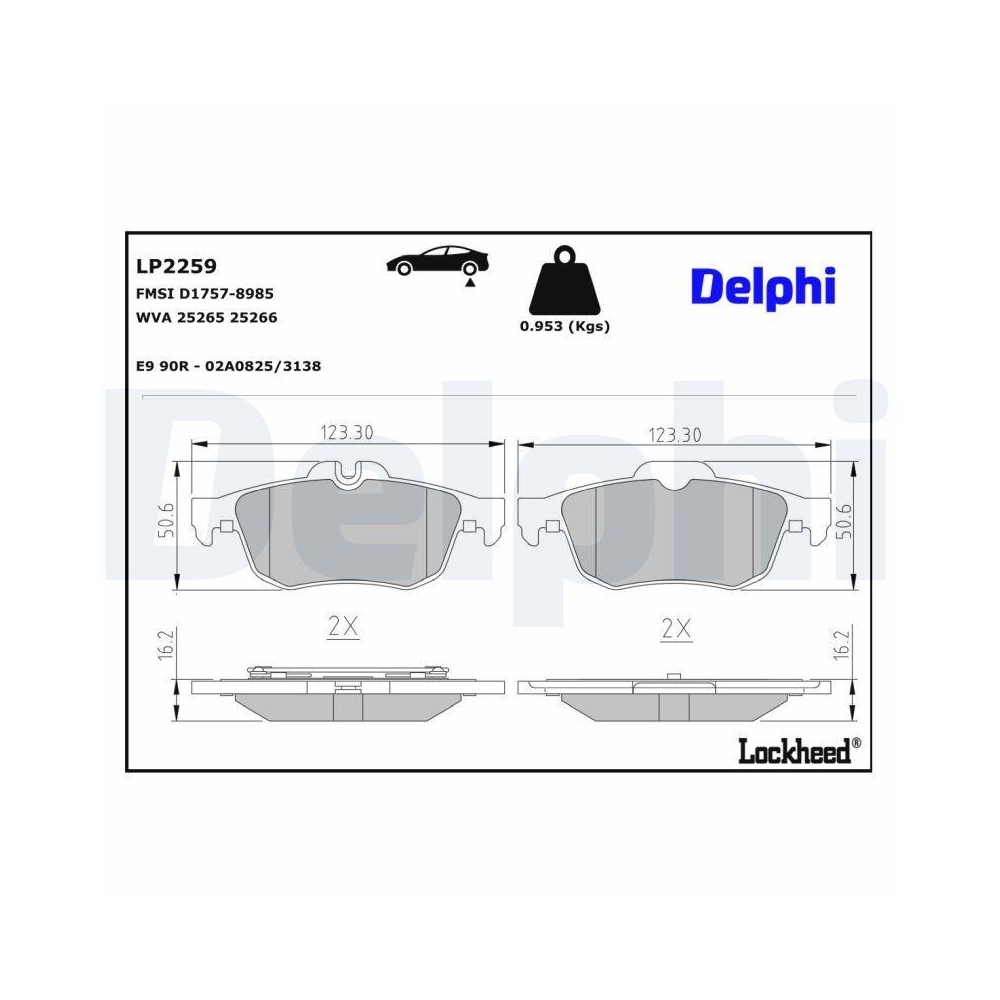 DELPHI LP2259 Bremsbelagsatz, Scheibenbremse f&uuml;r RENAULT, Hinterachse