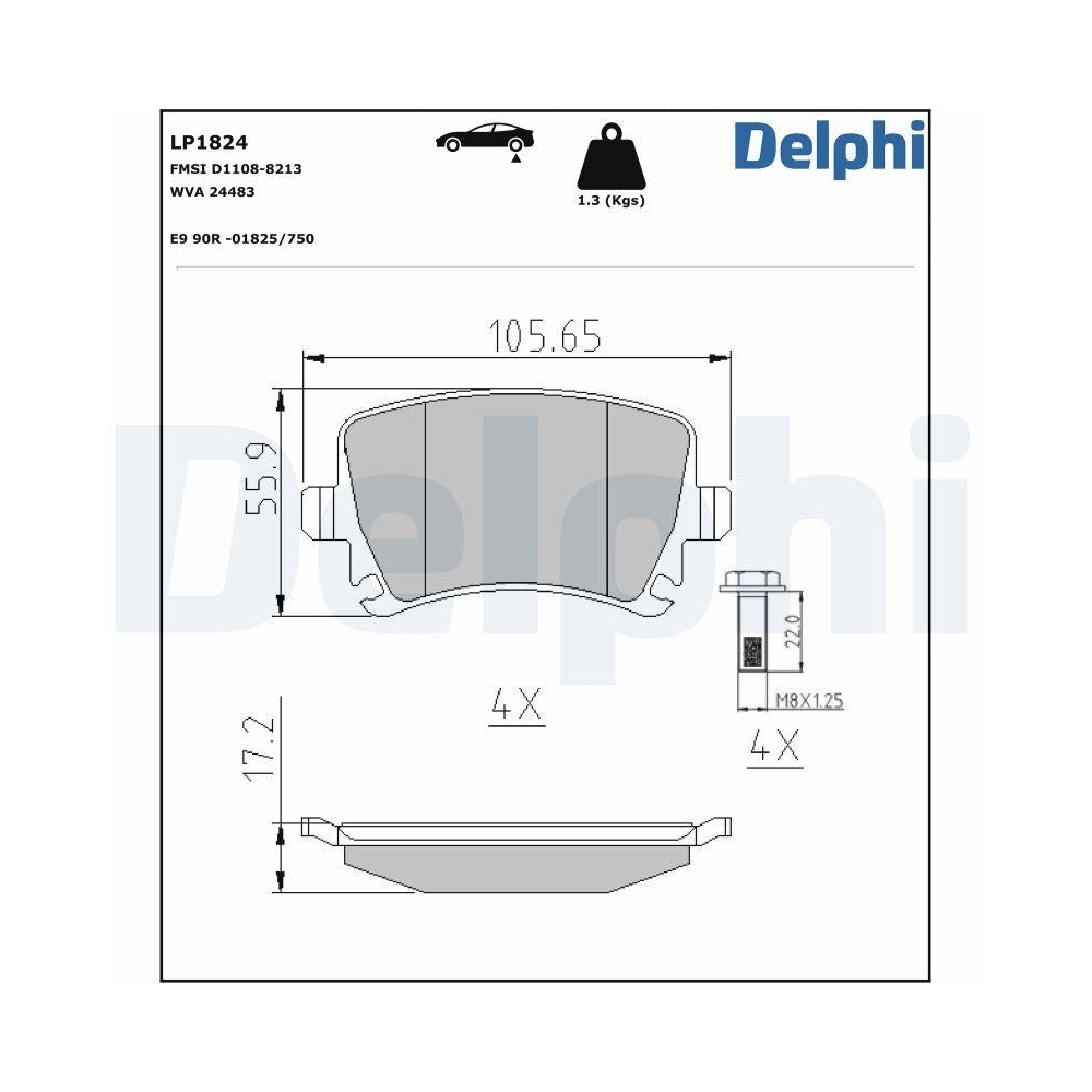 DELPHI LP1824 Bremsbelagsatz, Scheibenbremse f&uuml;r AUDI SEAT SKODA VW AUDI (FAW)