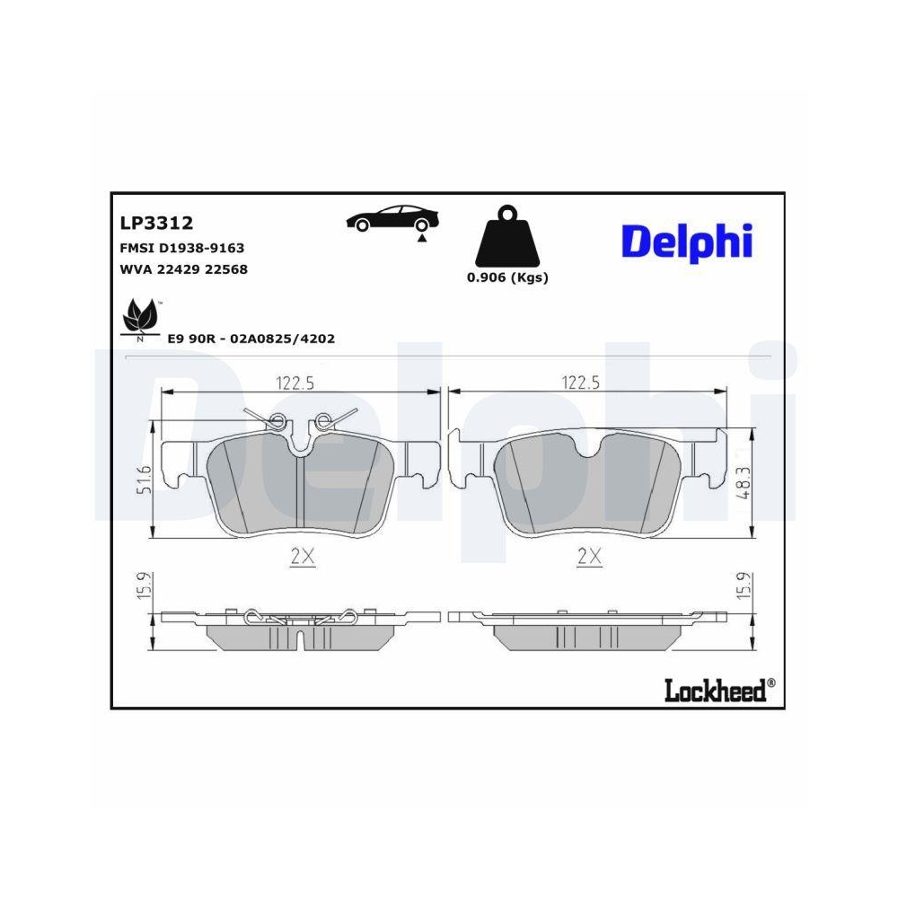 DELPHI LP3312 Bremsbelagsatz, Scheibenbremse f&uuml;r VOLVO VOLVO ASIA, Hinterachse