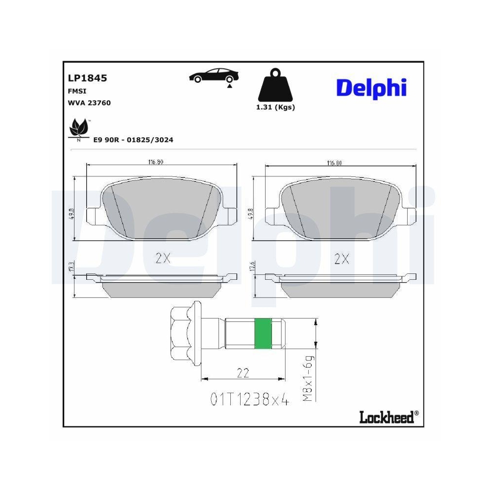 DELPHI LP1845 Bremsbelagsatz, Scheibenbremse f&uuml;r ALFA ROMEO FIAT LANCIA