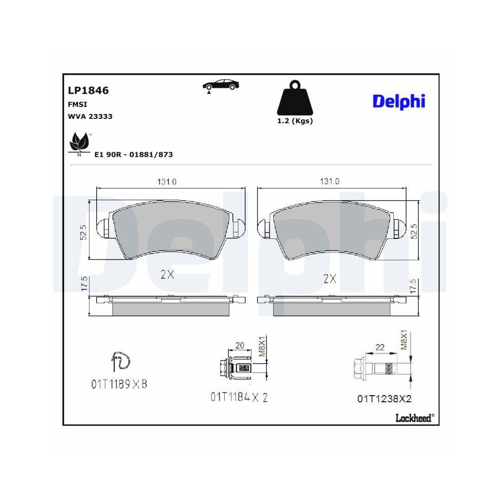 DELPHI LP1846 Bremsbelagsatz, Scheibenbremse f&uuml;r CITRO&Euml;N PEUGEOT, Vorderachse