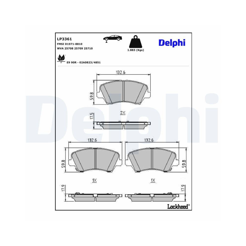 DELPHI LP3361 Bremsbelagsatz, Scheibenbremse f&uuml;r HYUNDAI KIA, Vorderachse