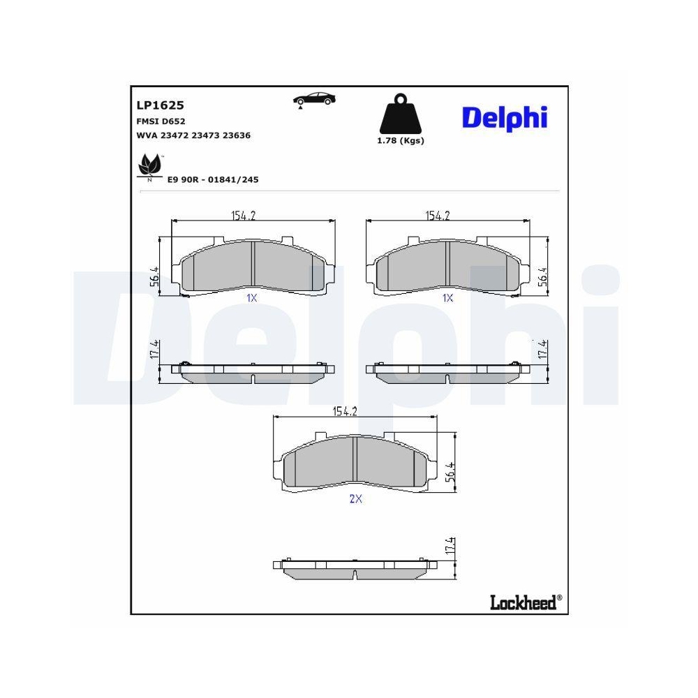 DELPHI LP1625 Bremsbelagsatz, Scheibenbremse f&uuml;r FORD MAZDA FORD USA