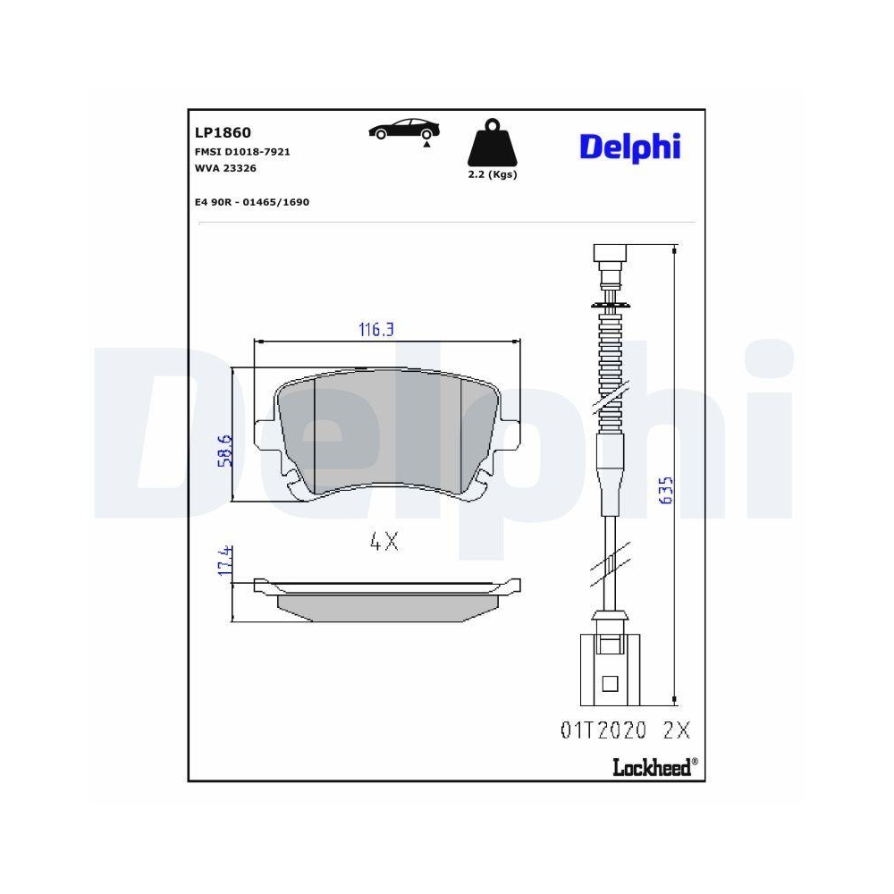 DELPHI LP1860 Bremsbelagsatz, Scheibenbremse für VW, Hinterachse