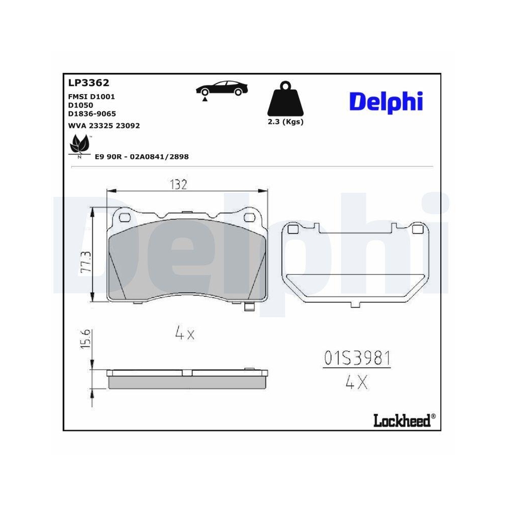 DELPHI LP3362 Bremsbelagsatz, Scheibenbremse f&uuml;r SAAB CHEVROLET HYUNDAI FORD USA