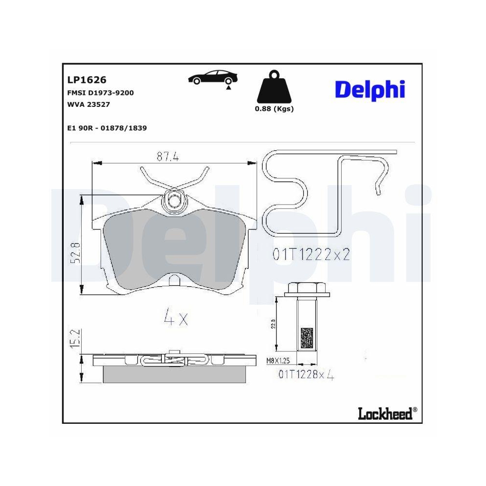 DELPHI LP1626 Bremsbelagsatz, Scheibenbremse f&uuml;r HONDA, Hinterachse