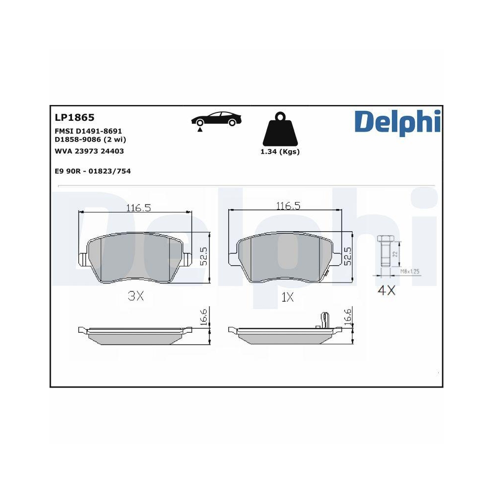 DELPHI LP1865 Bremsbelagsatz, Scheibenbremse f&uuml;r NISSAN OPEL SUZUKI VAUXHALL