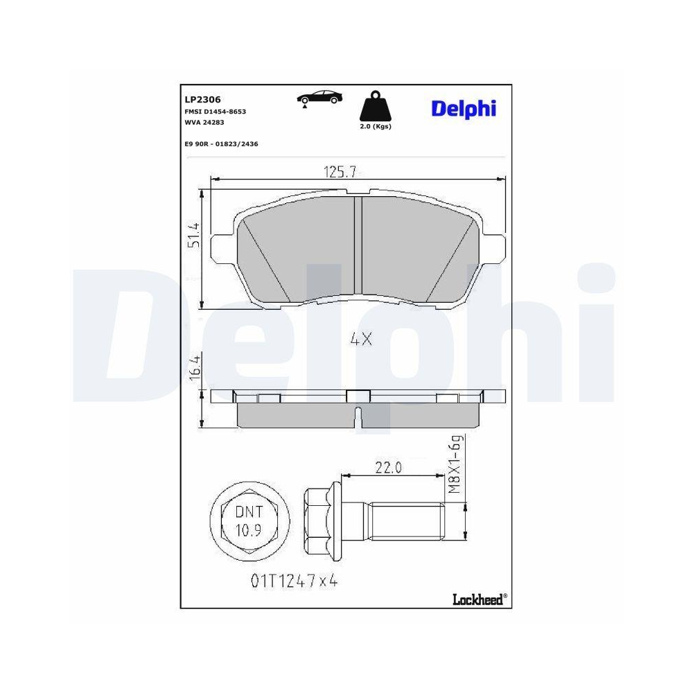 DELPHI LP2306 Bremsbelagsatz, Scheibenbremse f&uuml;r FORD FORD ASIA & OCEANIA