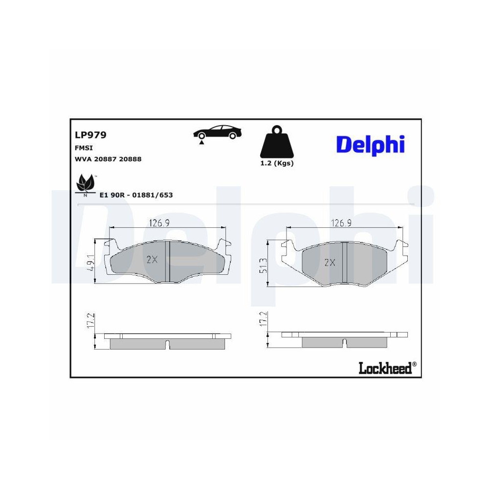 DELPHI LP979 Bremsbelagsatz, Scheibenbremse für SEAT VW, Vorderachse