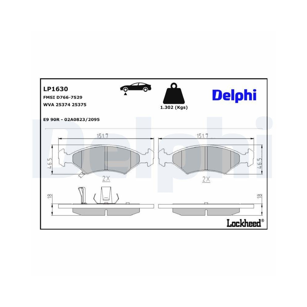 DELPHI LP1630 Bremsbelagsatz, Scheibenbremse f&uuml;r CHEVROLET KIA, Vorderachse