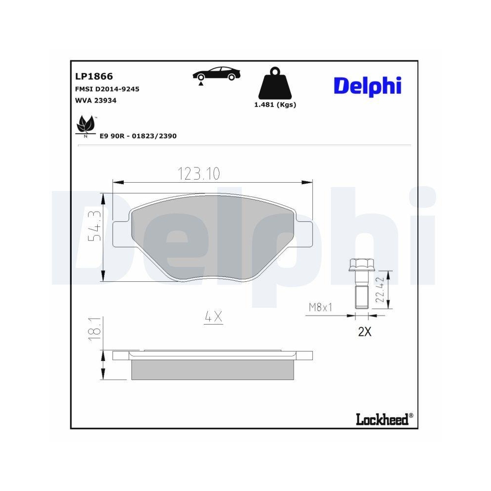 DELPHI LP1866 Bremsbelagsatz, Scheibenbremse f&uuml;r RENAULT, Vorderachse