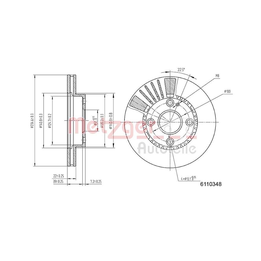 METZGER AUTOTEILE 6110348 2 St&uuml;ck Bremsscheiben f&uuml;r MAZDA, Vorderachse