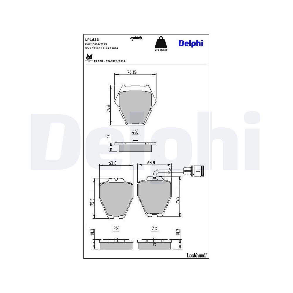 DELPHI LP1633 Bremsbelagsatz, Scheibenbremse für AUDI, Vorderachse