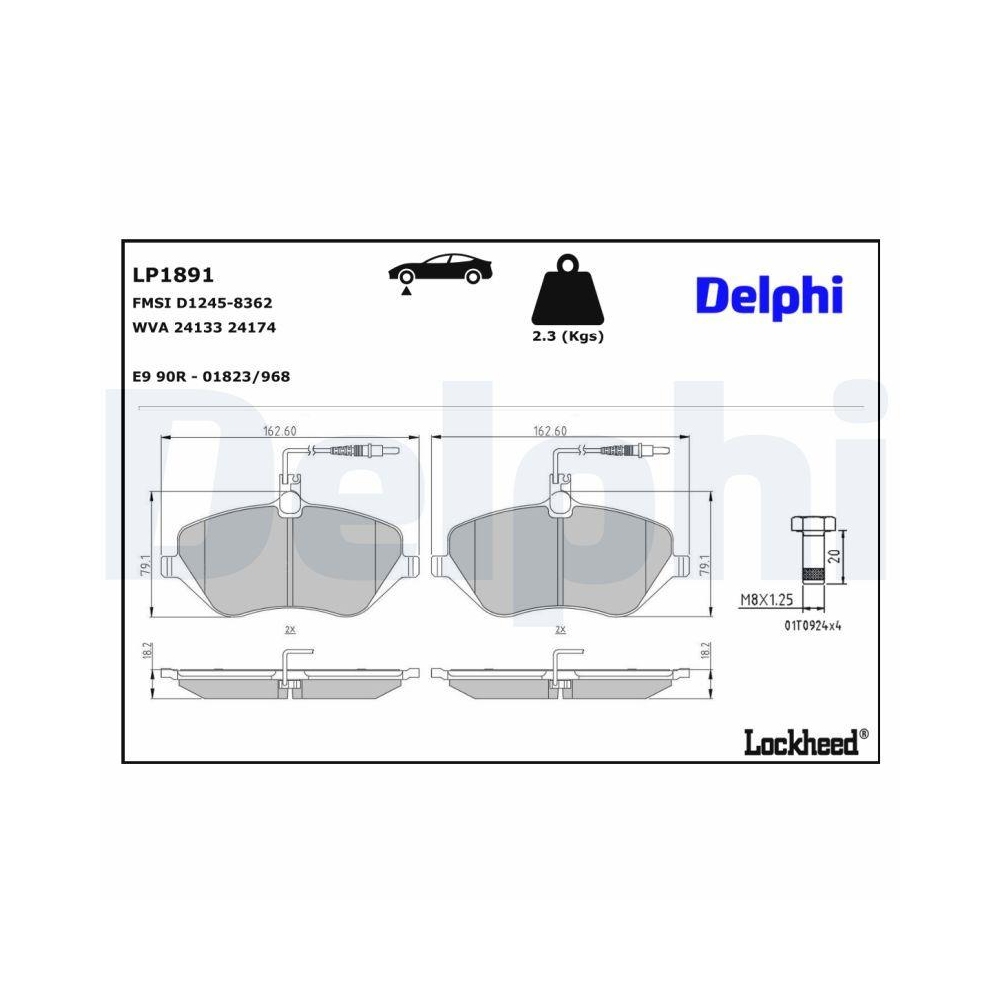 DELPHI LP1891 Bremsbelagsatz, Scheibenbremse f&uuml;r CITRO&Euml;N PEUGEOT, Vorderachse