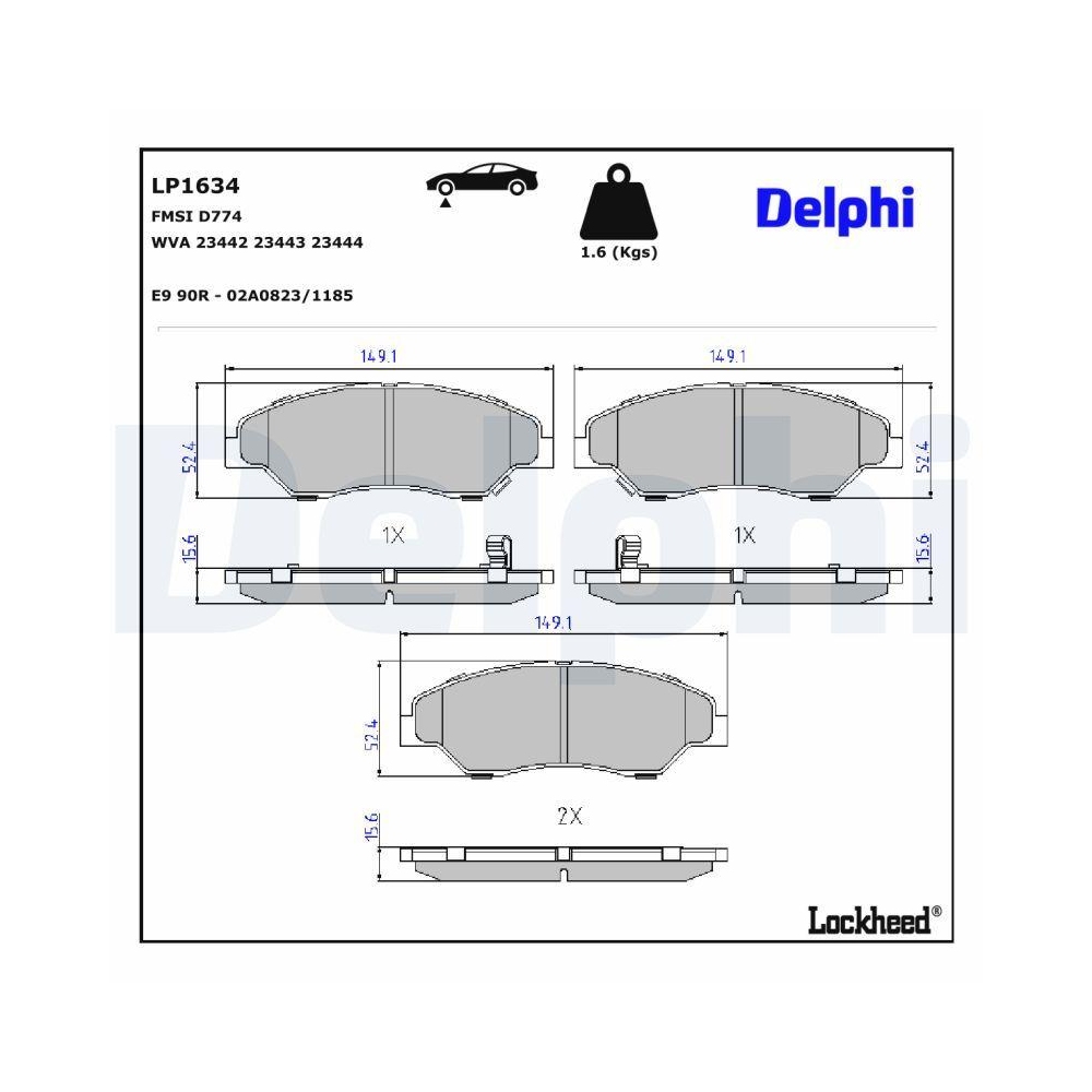 DELPHI LP1634 Bremsbelagsatz, Scheibenbremse f&uuml;r KIA, Vorderachse