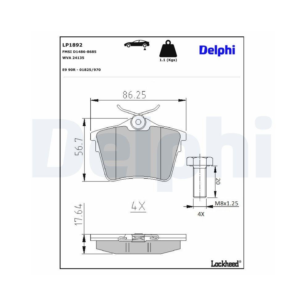 DELPHI LP1892 Bremsbelagsatz, Scheibenbremse f&uuml;r CITRO&Euml;N PEUGEOT, Hinterachse
