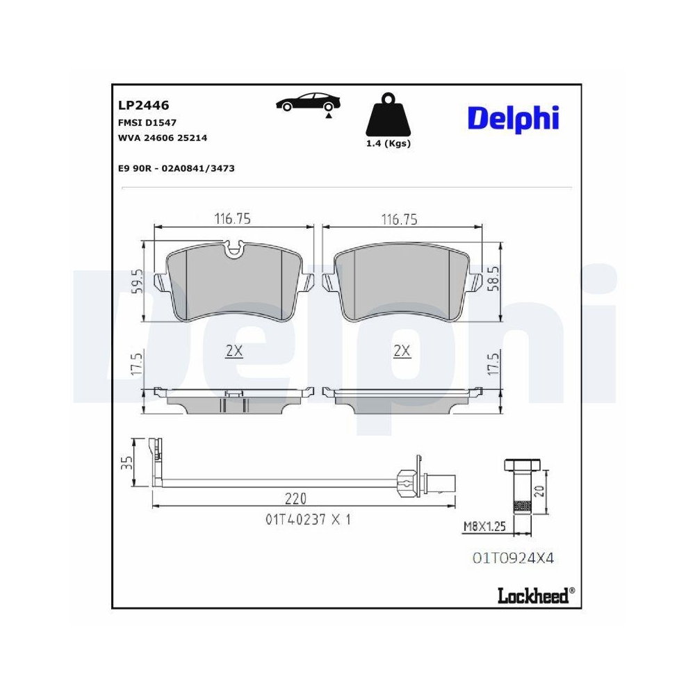 DELPHI LP2446 Bremsbelagsatz, Scheibenbremse f&uuml;r AUDI PORSCHE AUDI (FAW)